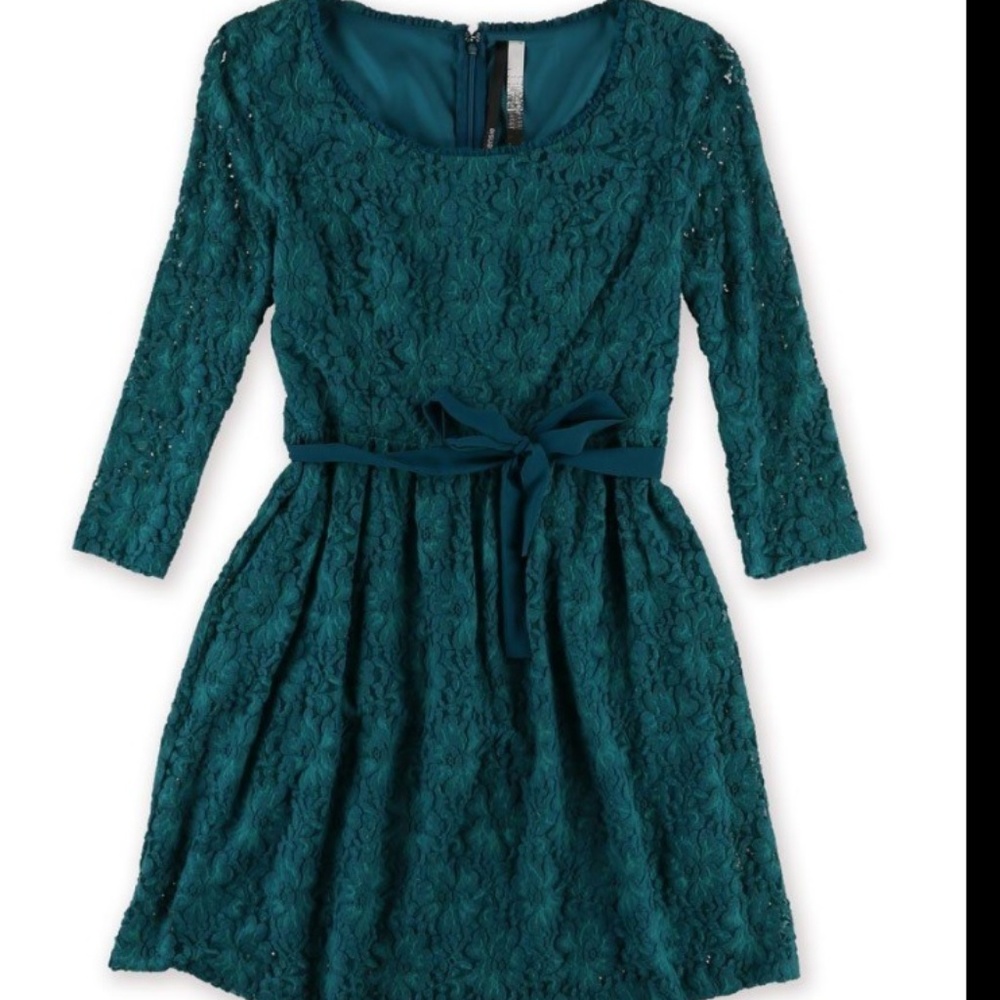 Kensie 3/4 Sleeve Scoop Neck Teal Lace Dress